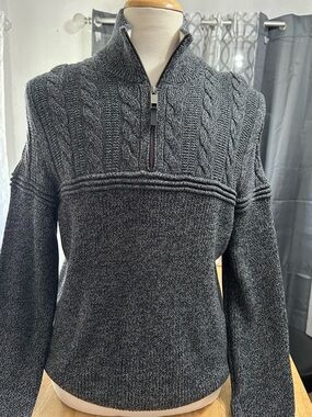 Ted Baker Men's Charcoal Gray Cable Half-Zip Sweater